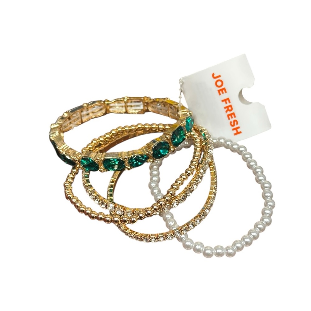 NWT Joe Fresh Gold and Green Crystal Bracelet Set